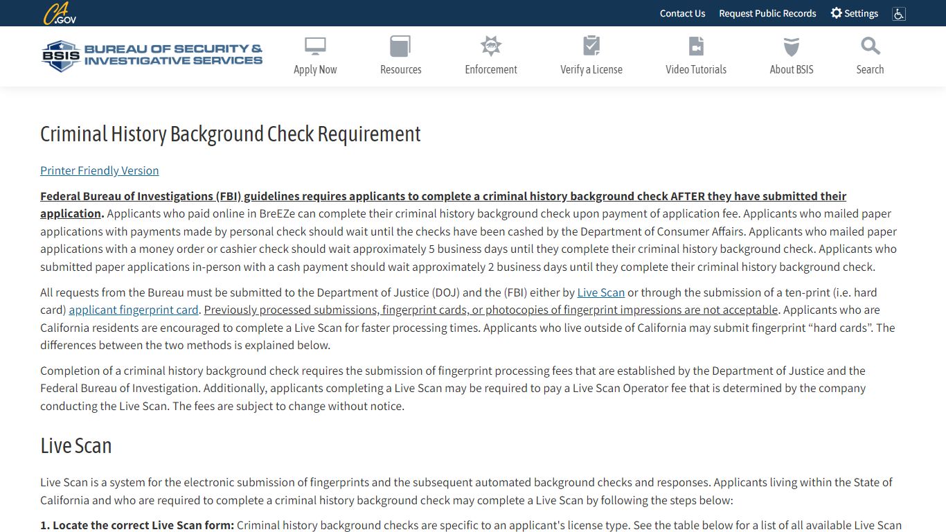 Criminal History Background Check Requirement - Bureau of ... - California
